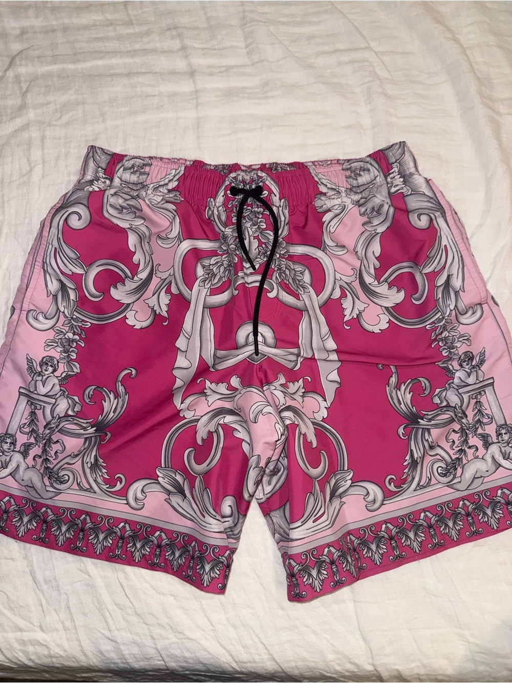 Versace Pink and Light Pink Baroque Swim Trunks